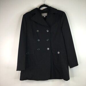 Ann Taylor Black Double Brested Nylon Blend Lined Winter Jacket Size S